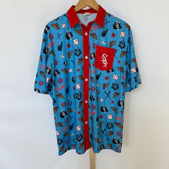 Chicago White Sox Men's Hawaiian Button-Up Shirt Blue Size M MLB Game Day Casual - Picture 2 of 10